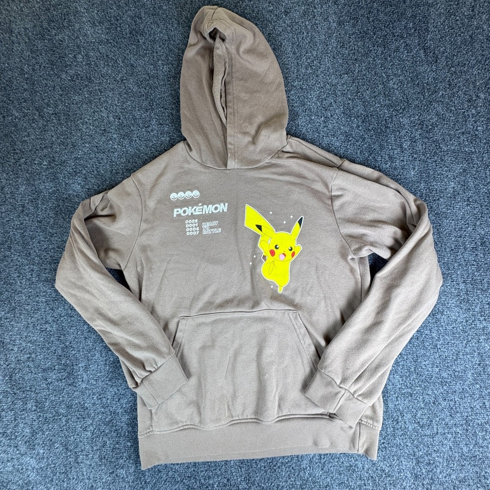 Pokémon Hybrid Hoodie Boys‎ XL Beige Pikachu Ready To Battle Graphic Oversized